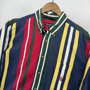 Vintage Nautica Shirt mens XL Colorful Striped Colorblock Button Oxford OCBD 90s